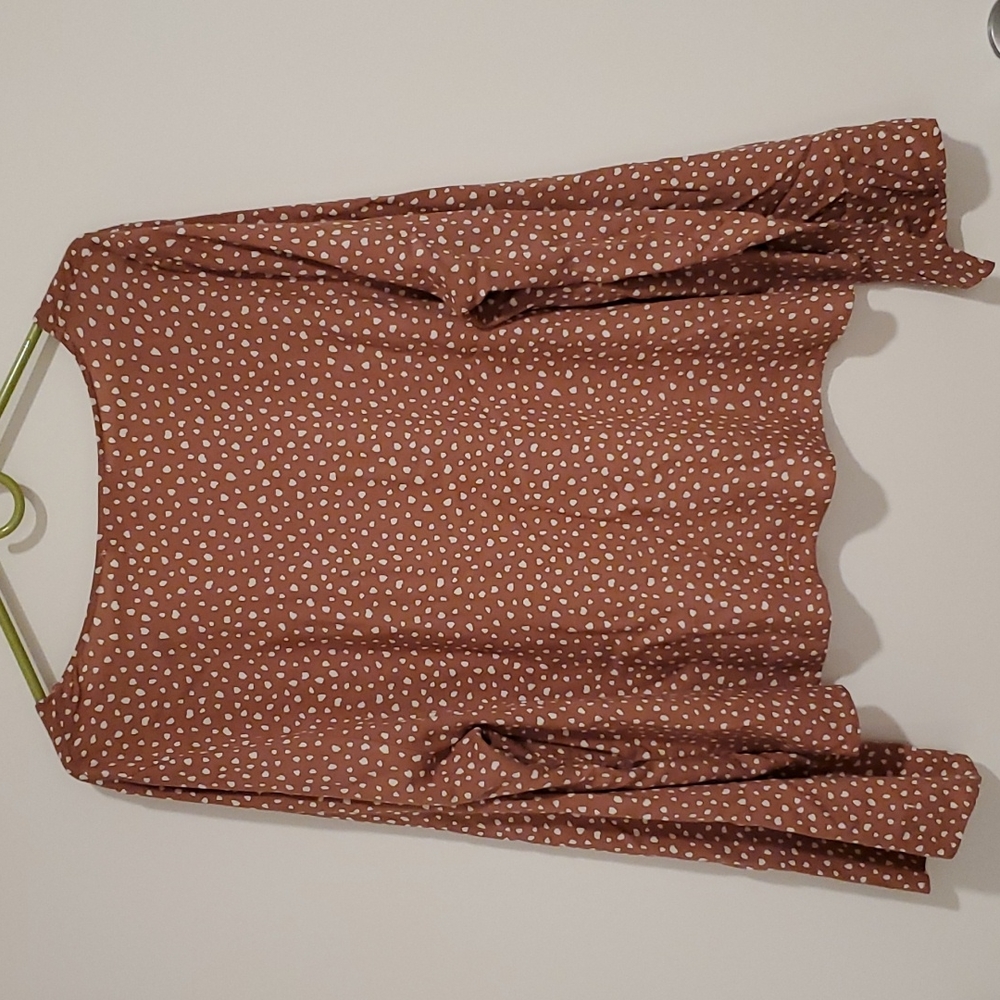 Forever 21 light brown white spots long sleeve top blouse size 2X - Picture 3 of 5